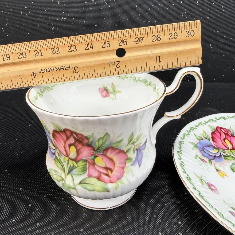 Queen's Special Flowers April Sweet Pea Tea Cup Saucer Set Rosina China England